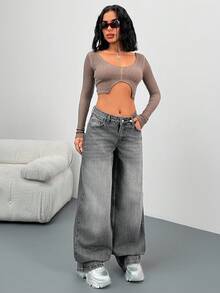 EURMUSE Women Jeans Y2k Jeans Two Piece Outfit Woman 2 Piece Outfits For Women Wide Leg Jeans - Medium Wash - View 6