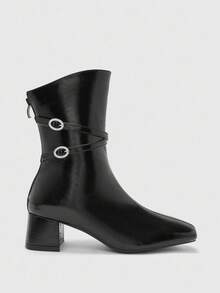 CUCCOO BIZCHIC Women's Pointed Toe Buckle Design Everyday Fashion Mid-Calf High Heel Boots