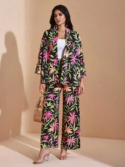 Miriam Omar 彩色印花休闲宽松喇叭袖海滩度假和服女士夏季度假休闲装