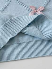 SHEIN Playful Pals 2件套年轻女孩可爱长袖蝴蝶结装饰毛衣和百褶裙套装，秋冬