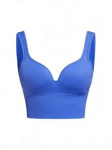 SHEIN Sports Áo Camisole thể thao gân màu trơn dành cho nữ, áo bra thể thao mặc hàng ngày, áo croptop có áo ngực tích hợp, bộ 3 áo, áo gân, áo bó sát, áo croptop gân, áo croptop bó sát, áo croptop có áo ngực tích hợp, bộ 3 áo croptop. - Nhiều màu - Xem 9