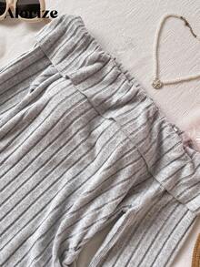 Teen Girl Off Shoulder Casual Knit Ribbed Fabric Flare Sleeve Snug Fit Asymmetric Hem Mini Dress, Suitable For Daily Casual And Holiday Wear In Autumn - Grey - View 3