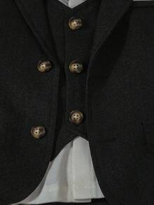 SHEIN 四件套儿童男童绅士套装，包括长袖衬衫（带蝴蝶结）、马甲、长袖西装外套和裤子，适合生日、婚礼、洗礼、一周岁生日派对、儿童比赛表演、婚礼正式场合、时尚秋季、万圣节、圣诞节等场合。婴儿男童燕尾服套装，婴儿燕尾服，婴儿男童婚礼服，婴儿男童礼服套装，婴儿绅士套装，秋冬季 - 黑色 - 查看 5