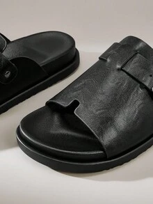 Solecia 2025年夏季男士休闲简约系带凉鞋，时尚沙滩拖鞋 - 黑色 - 查看 12