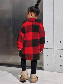 SHEIN Bộ 3 món/Bộ áo khoác len kẻ caro ấm áp dài vừa phải, áo len dài tay và quần legging cho bé gái, trang phục mùa đông cho bé gái - Đỏ - Xem 3