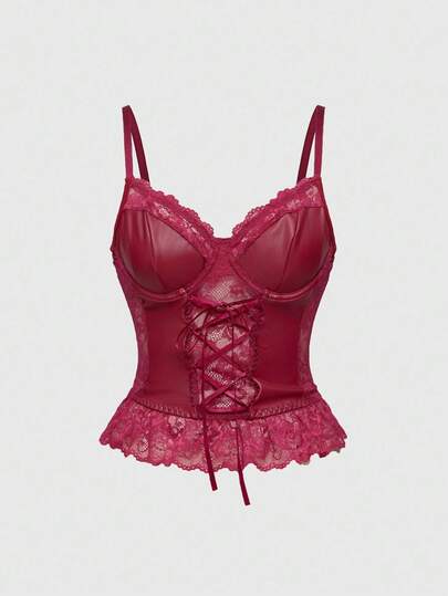 Goth Camiseta sin tirantes gótica con encaje y contraste de PU