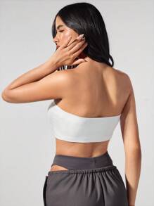 Menodora SHEIN Sport 休闲纯色针织抹胸短款上衣，修身 - 白色 - 查看 3