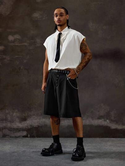 Grunge Punk Pantaloncini casual da uomo di colore unito