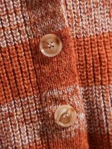 LanaWest 女士宽松针织长袖拼色开衫 - 藍色 - 查看 5