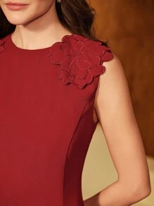 Anewsta 女士优雅刺绣镂空修身酒红色无袖连衣裙，适合正式场合、派对、休闲、工作、毕业典礼、婚礼等场合。 - 酒紅色 - 查看 5