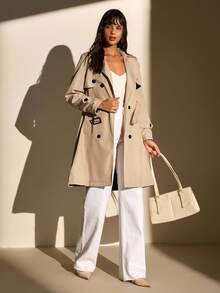 CLARA VERO Women Solid Color Button Detailed Long Winter Coats - Light Grey - View 4