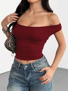 SHEIN EZwear Plus Size Women's Casual Street Chic Minimalist Solid Color Fitted Top, Versatile 3-Way Design,Back To School