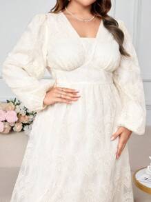 Modelyn Vestido de Renda de Cor Sólida Elegante para Festa em Plus Size - Damasco - Visão 1