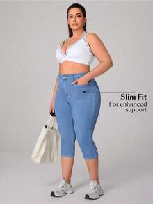 Flexra Damen Capri-Hose in Große Größen aus blauem Denim mit Gummizug, Lässig - Helle Waschung - Übersicht 3