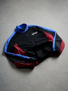 PAVTROS 男士休闲拼色拉链立领夹克，饰有字母图案，运动风格，适合日常穿着、通勤、运动、学校、聚会和音乐节。可作为礼物赠送给朋友或男朋友，男士拉链夹克，男士运动夹克，垃圾摇滚 - 黑色 - 查看 3