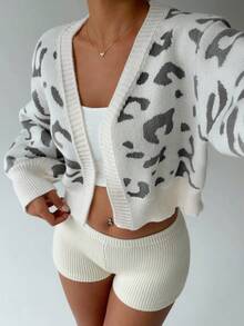 Flirla Fashionable Leopard Print Loose Cropped Cardigan - Multicolor - View 3
