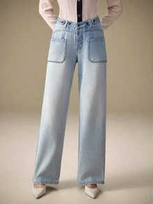 Selenza Women's Low Waist Button Fly Wide Leg Loose Casual Jeans