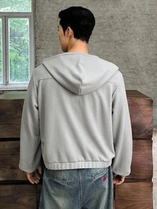 Manfinity BRENVOR Men's Letter Print Zip-Up Hoodie, Fall, Winter - Grey - View 3