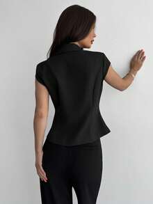 Firerie 女士花卉印花收腰薄款西装外套，优雅办公室装，商务夹克，春夏秋 - 黑色 - 查看 2