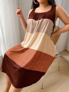 SHEIN Camisón informal de talla grande con estampado de rayas de colores, Camisón tipo "Moo Moo" - Marrón Mocha - Ver 3