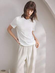 Ocili Bộ đồ ngủ bằng vải cotton thoải mái và quần ngủ bằng vải lanh mềm mại dành cho nữ - trắng - Xem 2