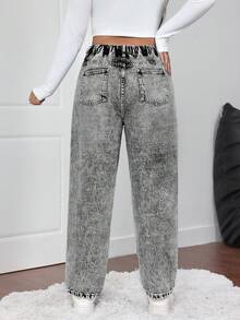 SHEIN ICON Plus Size Women Blue Casual Slim Tapered Cropped Jeans - Grey - View 2