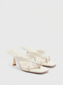 CUCCOO BIZCHIC 7cm Square Toe Ankle Strap Sandals, Apricot Color, Women - Apricot - View 2