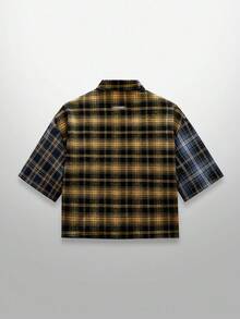 NEON BLANC 男士时尚格子拼接蜘蛛网水钻装饰短袖衬衫，万圣节 - 彩色 - 查看 2