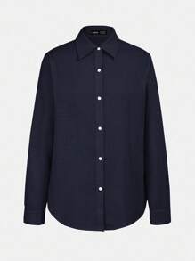 BizChic 2025 Autunno/Inverno Nuova camicia da donna con collo a bavero, spalle scoperte e bottoni davanti, in blu navy. Elegante e moderna, adatta per l'ufficio e il tempo libero, ideale per appuntamenti, feste, matrimoni, compleanni, Ognissanti e Natale.