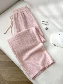 Elamini 1 pièce Pantalon droit à taille élastique décontracté à rayures pour femmes, rose, printemps/été
