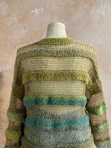 Soleia Frauen Große Größen Farbverlauf gestreifter Pullover mit Ausschnitten, Rundhalsausschnitt, Langarm, Herbst Winter Kleidung für Frauen - Verschiedenfarbig - Übersicht 3