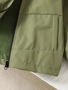 Jaket Windbreaker Kasual Minimalis Patchwork Saku Berkerudung untuk Anak Laki-Laki, Jaket Longgar Nyaman untuk Pemakaian Sehari-hari Musim Semi/Gugur, Perjalanan, Pesta, Pemotretan Musim Gugur/Musim Dingin - Hijau Tentara - View 4