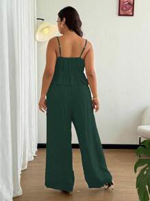 SHEIN SunnyBelle 2pcs/Set Plus Size Women's Casual Minimalist Linen Camisole & Pants Set, Summer
