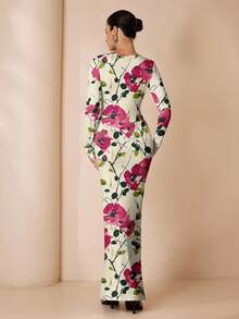 Shutterstock Glamance 女式优雅花卉印花美人鱼连衣裙花卉长裙 - 彩色 - 查看 2