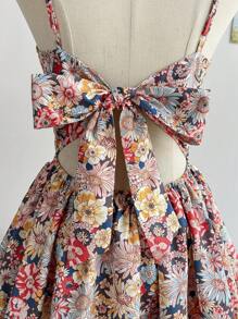 Soleia WYWH Vacation Spring Break Allover Floral Print Tie Backless Two Layer Hem Cami Romper - Multicolor - View 5