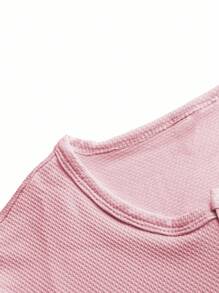 Manfinity Homme Men's Solid Color Button-Up Half Placket Short Sleeve T-Shirt And Drawstring Waist Shorts Casual Suit, Summer - Pink - View 3