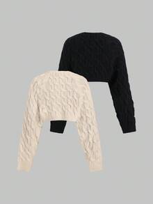 Sweetra 女士短款纯色开衫，Y2K 秋冬女士休闲日常服装