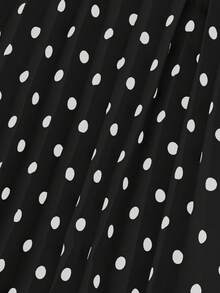 SHEIN Clasi Falda plisada con estampado de lunares de satén de talla grande - Negro - Ver 3