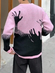 Claim Dot 男士休闲街头风格手纹套头衫，秋冬 - 彩色 - 查看 2