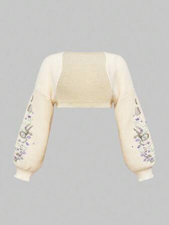 Goth Chaqueta corta sin mangas delgada de talla grande con bordado de serpiente botánica gótica