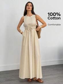 SHEIN Tall Women's Solid Color Knotted Sleeveless Maxi Casual Dress, Summer - Apricot - View 5