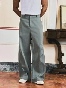 SWAVVY Men's Solid Color Casual Loose Long Pants, For Fall - smoke gray - View 7