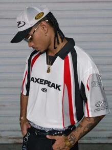 AXEPEAK 男式字母图案拼色 Polo 衫 - 彩色 - 查看 5