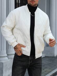 Manfinity Homme 男士休闲百搭字母印花夹克，秋冬 - 米色 - 查看 5