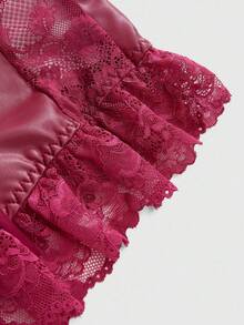 ROMWE Sexy PU Contrast Lace Trim Gothic Camisole - Red - View 4