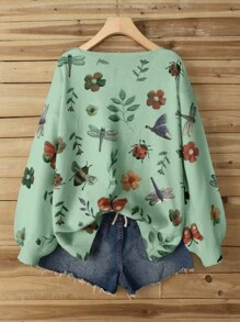 Linhara Áo khoác cardigan họa tiết hoa cổ điển cỡ lớn màu trơn có nơ cho nữ, thích hợp cho Halloween, Năm mới, Ngày lễ tình nhân, Lễ tạ ơn, Giáng sinh, Lễ phục sinh, Tiệc tối, Đêm giao thừa, - Màu xanh Bạc hà - Xem 2