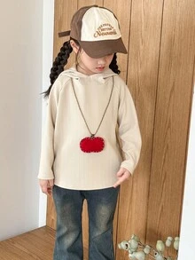 SHEIN 少女休闲连帽插肩袖T恤 - 卡其色 - 查看 4