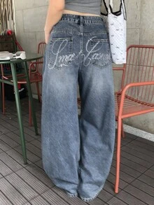 DAZY 女式做旧水洗韩版休闲牛仔裤 - 藍色 - 查看 3