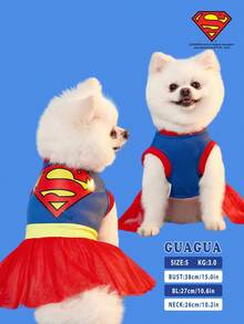 SUPERMAN X PETSIN 1pc Printed Tulle Dress, Suitable For Cats & Dogs, Pet Apparel