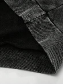 ROMWE MEN Grunge Punk Black Acid-Washed Hooded Halloween Sweatshirt For Men, No Pockets , Fall